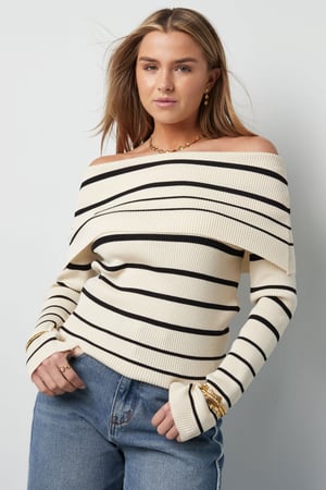 Gestreepte off shoulder top - Zwart & rood h5 Afbeelding5